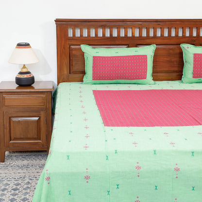 Green - Jacquard Patchwork Cotton Double Bed Cover with Pillow Covers (106 x 83 in)