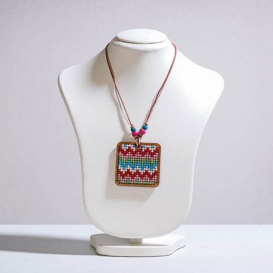 Tribal Hand Embroidered Wooden Necklace