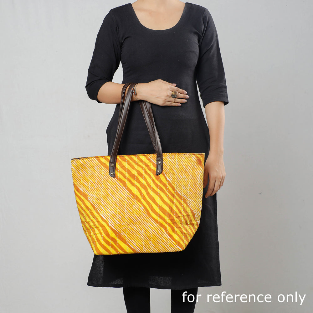 Yellow - Kutch Handcrafted Silk Kantha Work Shoulder Bag (Set of 2)