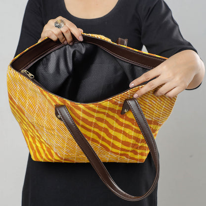 Yellow - Kutch Handcrafted Silk Kantha Work Shoulder Bag (Set of 2)