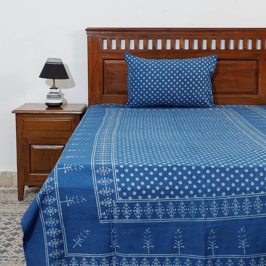 Blue - Akola Block Printing Jhiri Pure Handloom Cotton Single Bedcover (94 x 59 in)