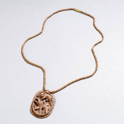Fine Hand Carved Kadam Wooden Pendant Necklace