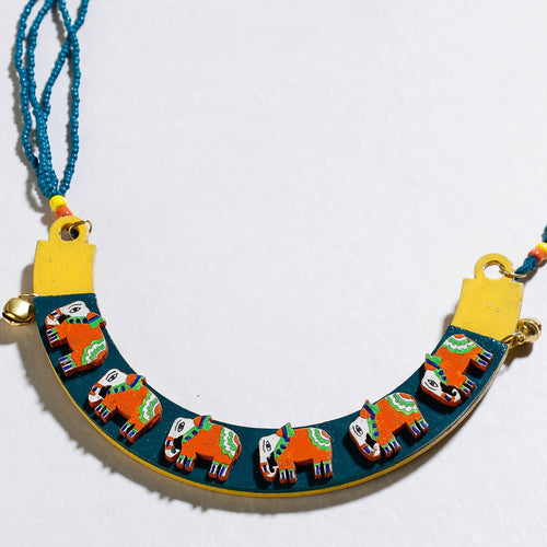 madhubani handpainted wooden necklace