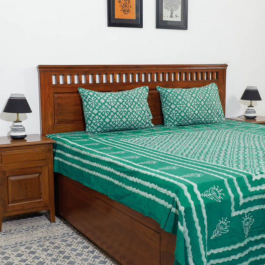 Green - Akola Block Printing Jhiri Pure Handloom Cotton Double Bedcover (101 x 86 in)