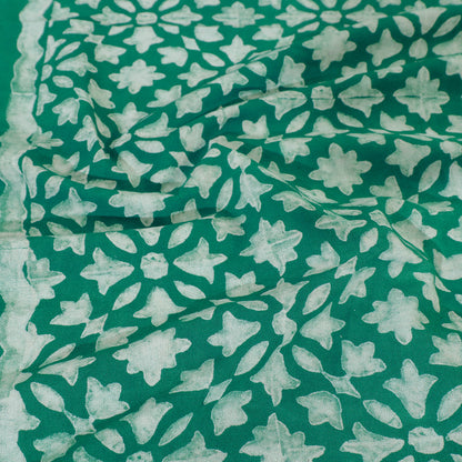 Green - Akola Block Printing Jhiri Pure Handloom Cotton Double Bedcover (101 x 86 in)