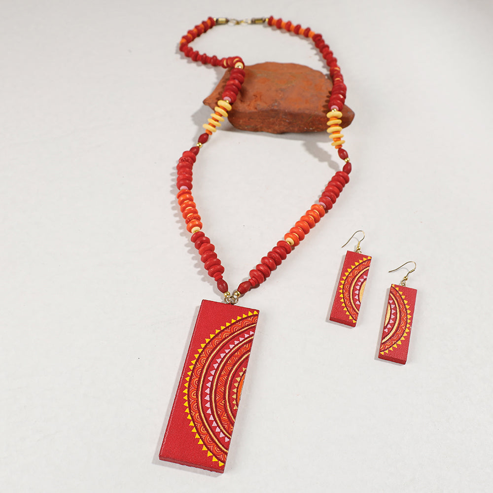 Miniature Handpainted Wooden Necklace Set with Beads