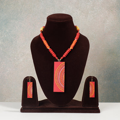 Miniature Handpainted Wooden Necklace Set with Beads