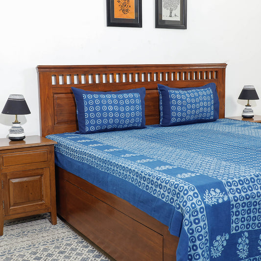 Blue - Akola Block Printing Jhiri Pure Handloom Cotton Double Bedcover (101 x 86 in)