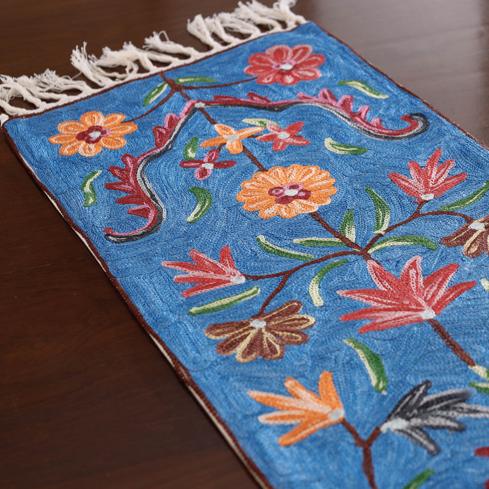 Original Chain Stitch Crewel Wool Thread Hand Embroidery Table runner (47 x 12 in)