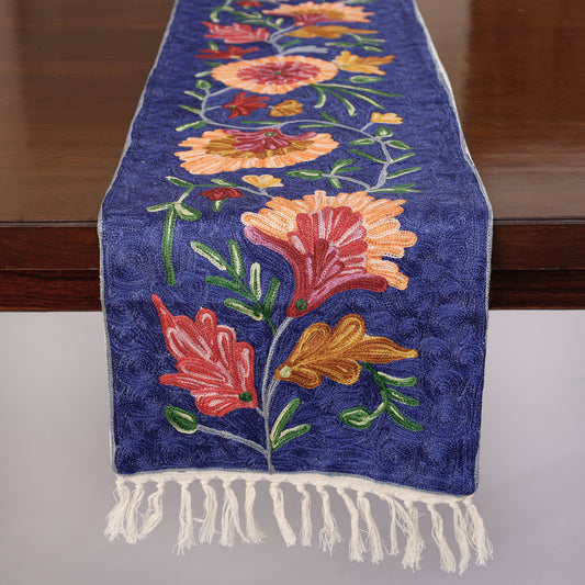 Original Chain Stitch Mulberry Silk Thread Hand Embroidery Table runner (60 x 12 in)
