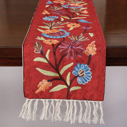 Original Chain Stitch Mulberry Silk Thread Hand Embroidery Table runner (60 x 12 in)