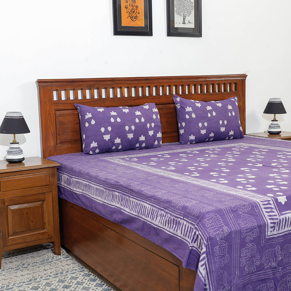 Purple - Akola Block Printing Jhiri Pure Handloom Cotton Double Bedcover (106 x 91 in)