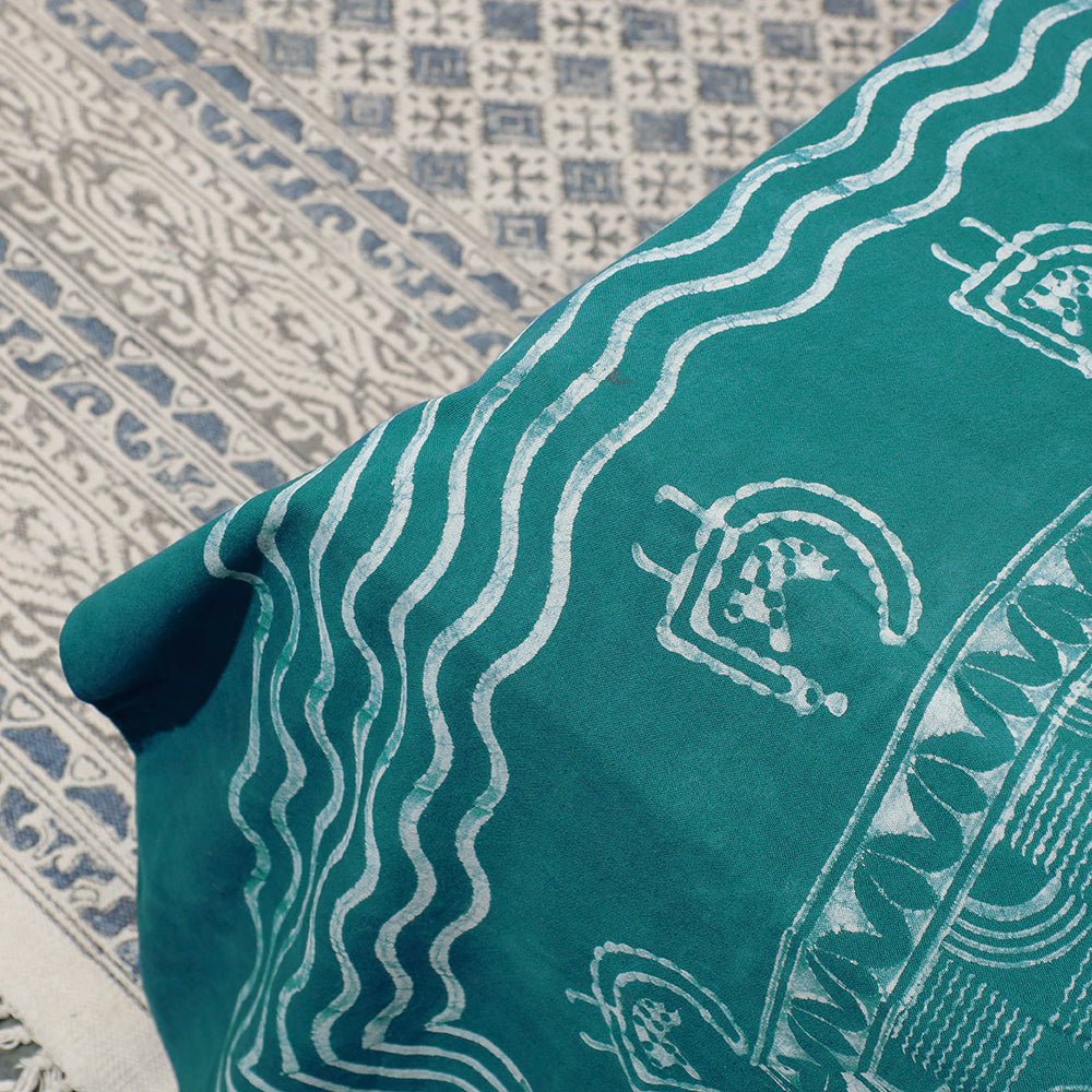 Green - Akola Block Printing Jhiri Pure Handloom Cotton Single Bedcover (98 x 57 in)