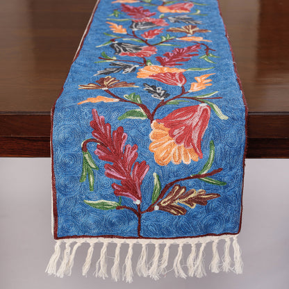Original Chain Stitch Crewel Wool Thread Hand Embroidery Table runner (69 x 12 in)
