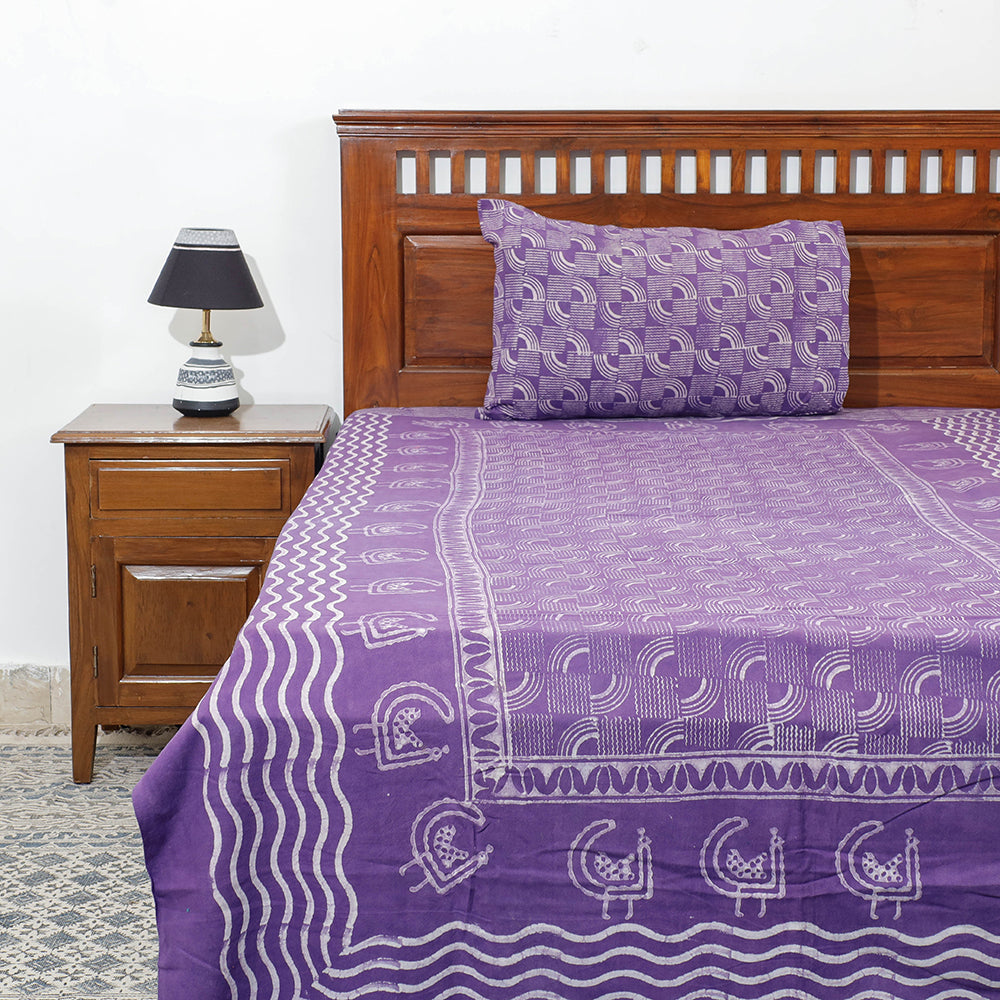 Purple - Akola Block Printing Jhiri Pure Handloom Cotton Single Bedcover (98 x 57 in)