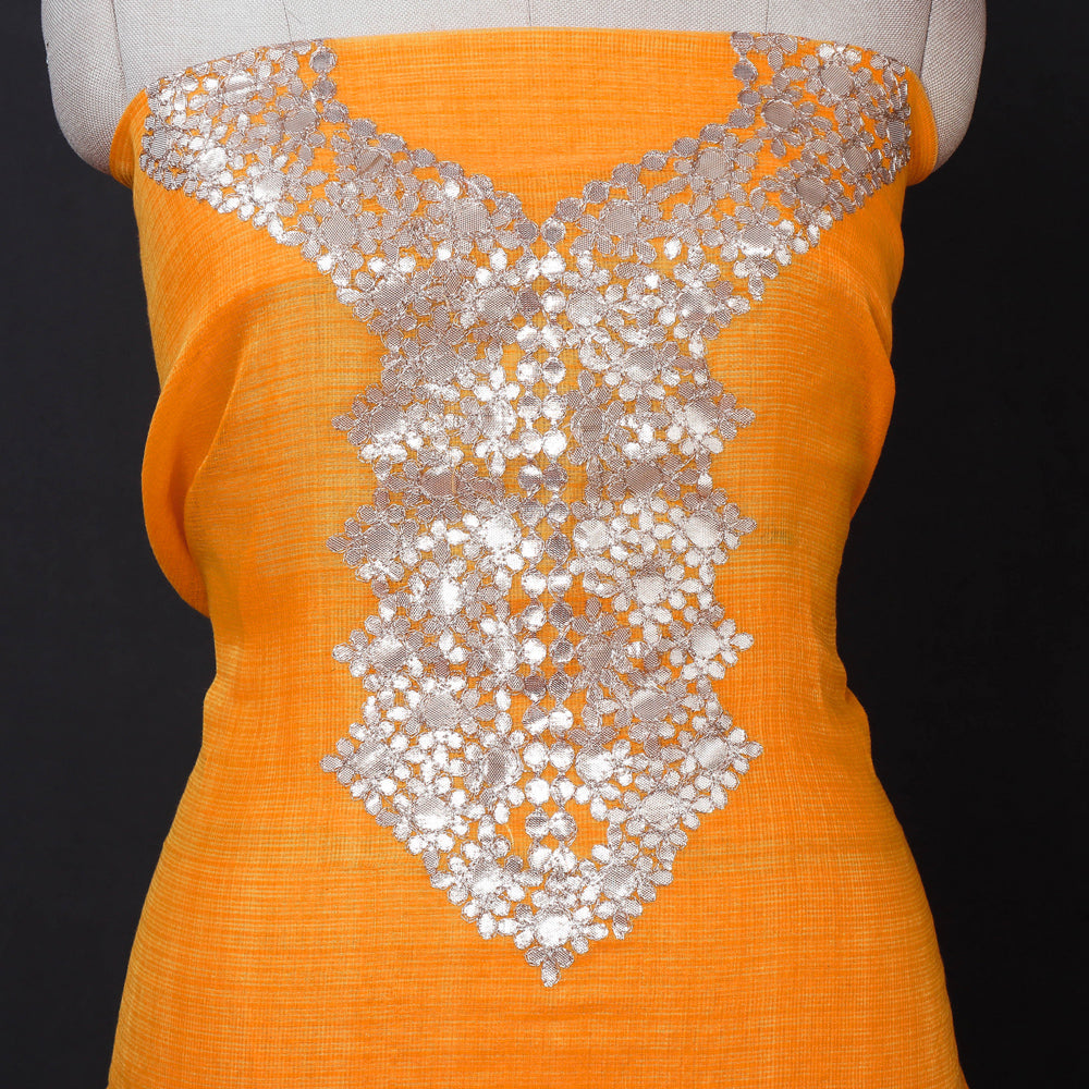 Orange - Kota Doria Cotton Gota Patti Work 3pc Suit Material Set