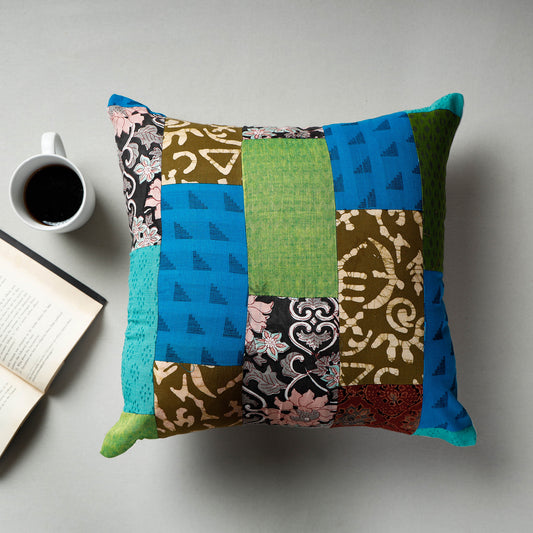 Multicolor - Handcrafted Patchwork Cotton Cushion Cover (16 x 16 in)