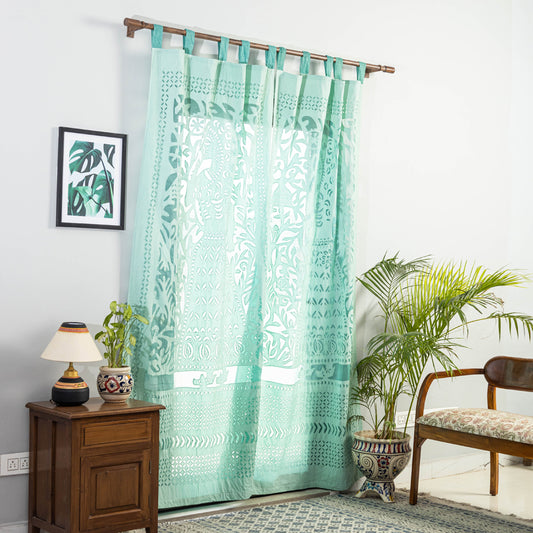 Green - Applique Cutwork Cotton Door Curtain from Barmer (7 x 3.5 feet) (single piece)