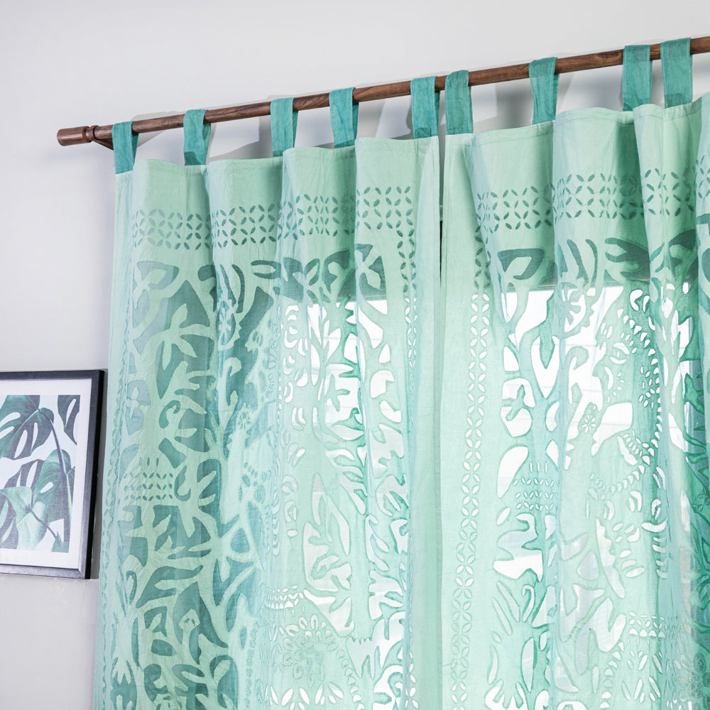 Green - Applique Cutwork Cotton Door Curtain from Barmer (7 x 3.5 feet) (single piece)