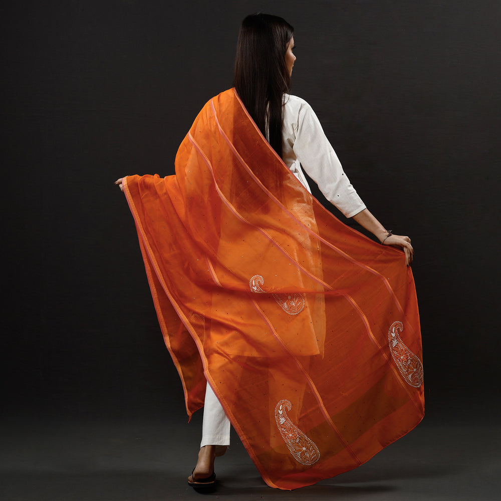 chikankari embroidery silk dupatta