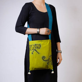 Buy Kantha Work Block Print Cotton Sling Bag l iTokri.com
