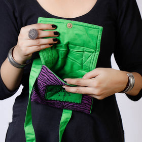 Purple Kantha Work Block Print Cotton Mobile Sling Bag 