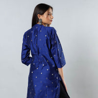 Dark Blue - Polka Zari Butta Spun Dupion Silk Long Straight Kurta