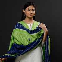 Green - Lucknow Chikankari Hand Embroidery Ikat Cotton Dupatta