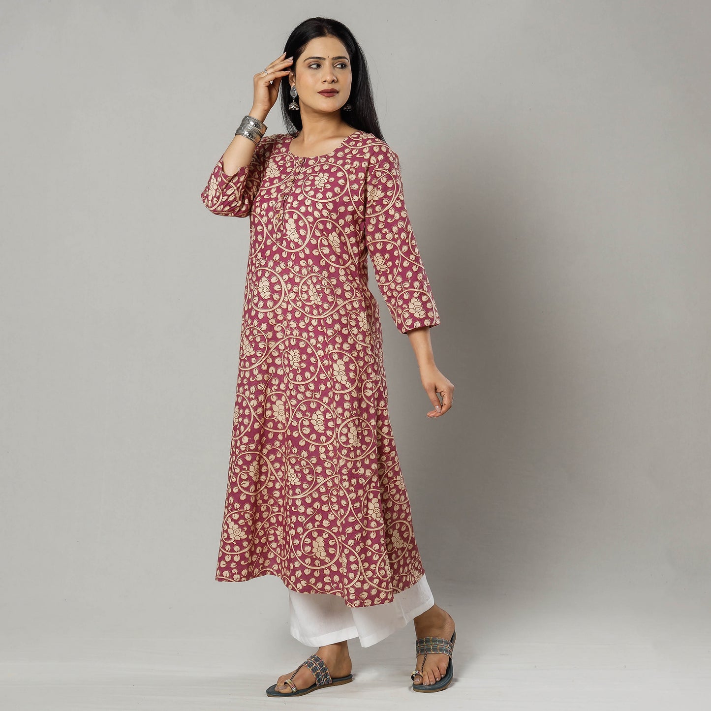 Light Pink - Kalamkari Printed Cotton Kurta