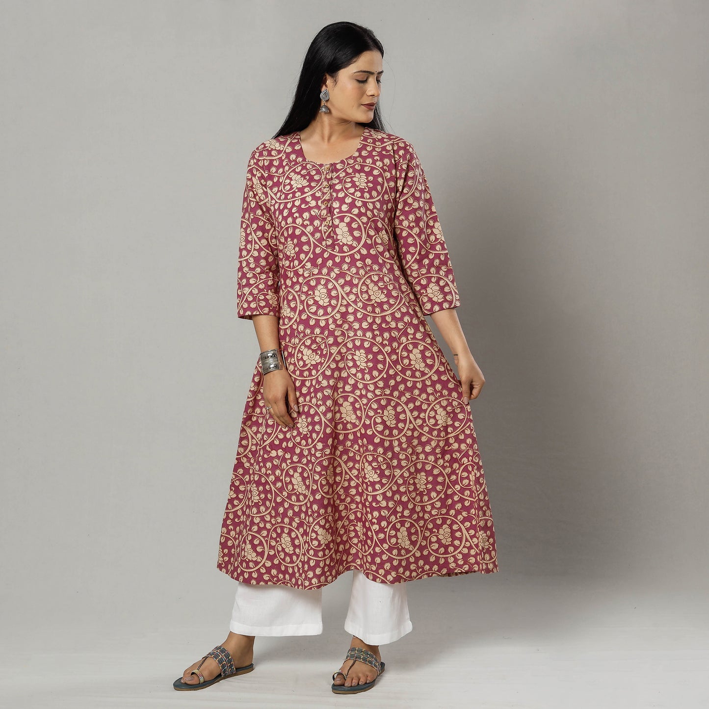 Light Pink - Kalamkari Printed Cotton Kurta