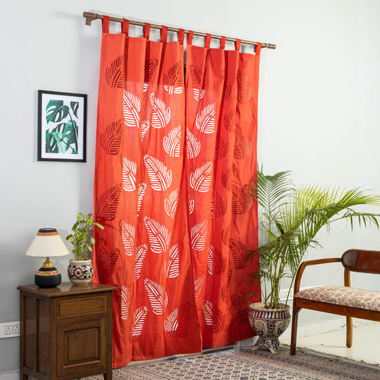 Red - Applique Leaves Cutwork Door Curtain from Barmer (7 x 3.5 feet) (single piece)