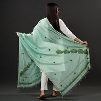 Green - Lucknow Chikankari Hand Embroidery Maheshwari Silk Handloom Dupatta