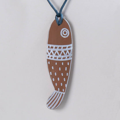 Kerala Mural Hand Painted Bamboo Fish Necklace