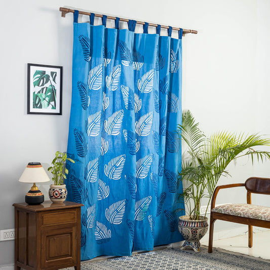 Blue - Applique Leaves Cutwork Door Curtain from Barmer (7 x 3.5 feet) (single piece)