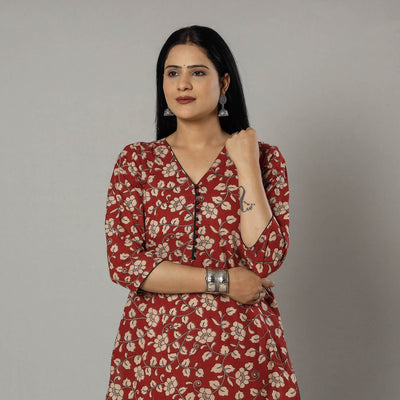 Indian Red Kalamkari Printed Cotton Kurti