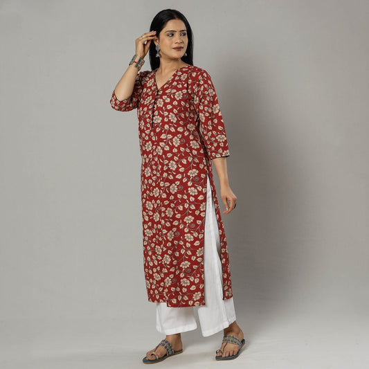 Indian Red Kalamkari Printed Cotton Kurti