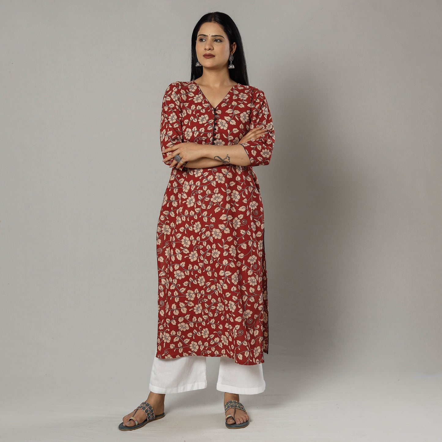 Indian Red Kalamkari Printed Cotton Kurti