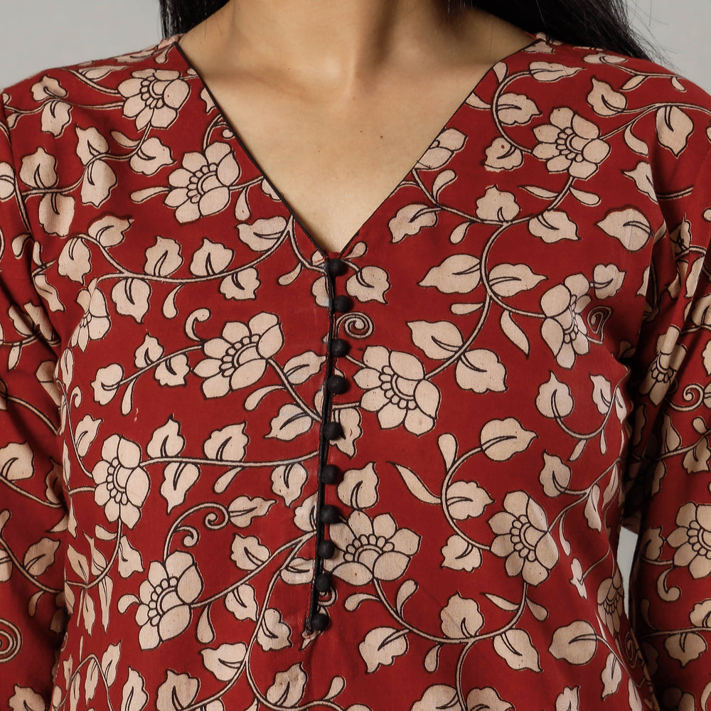 Indian Red Kalamkari Printed Cotton Kurti