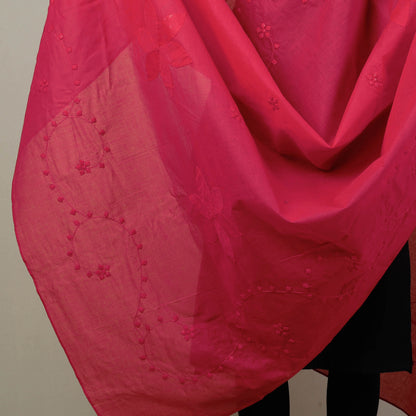 Pink - Patti Kaam Applique Work Pure Cotton Dupatta from Rampur
