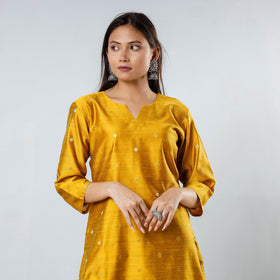  Polka Zari Butta Spun Dupion Silk Long Kurta for Women