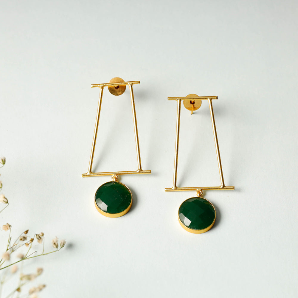 Golden Plated Onyx Stone Earrings