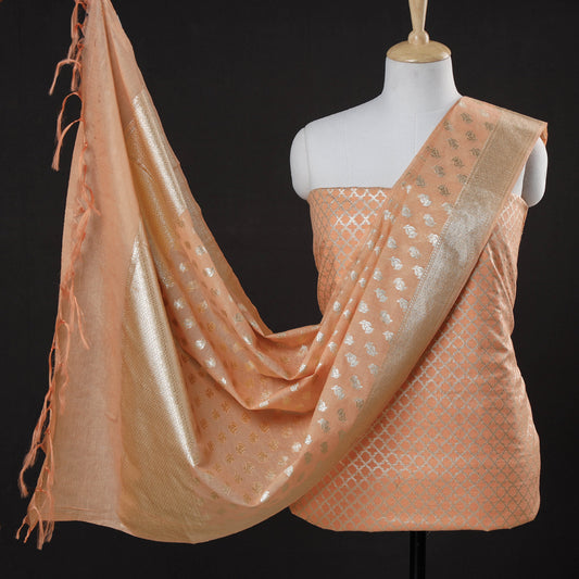 Orange - 2pc Banarasi Zari Work Cotton x Viscose Suit Material Set