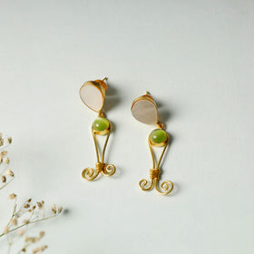 Yellow - golden plated onyx stone earrings - handcrafted