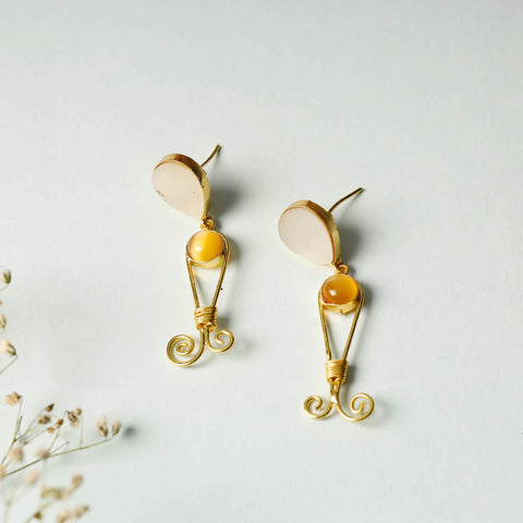 Yellow - golden plated onyx stone earrings - handcrafted