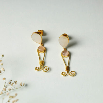 Yellow - golden plated onyx stone earrings - handcrafted