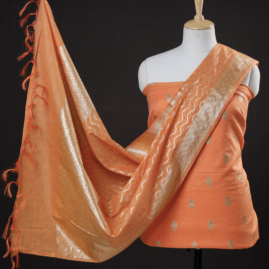 Orange - 2pc Banarasi Zari Work Cotton x Viscose Suit Material Set