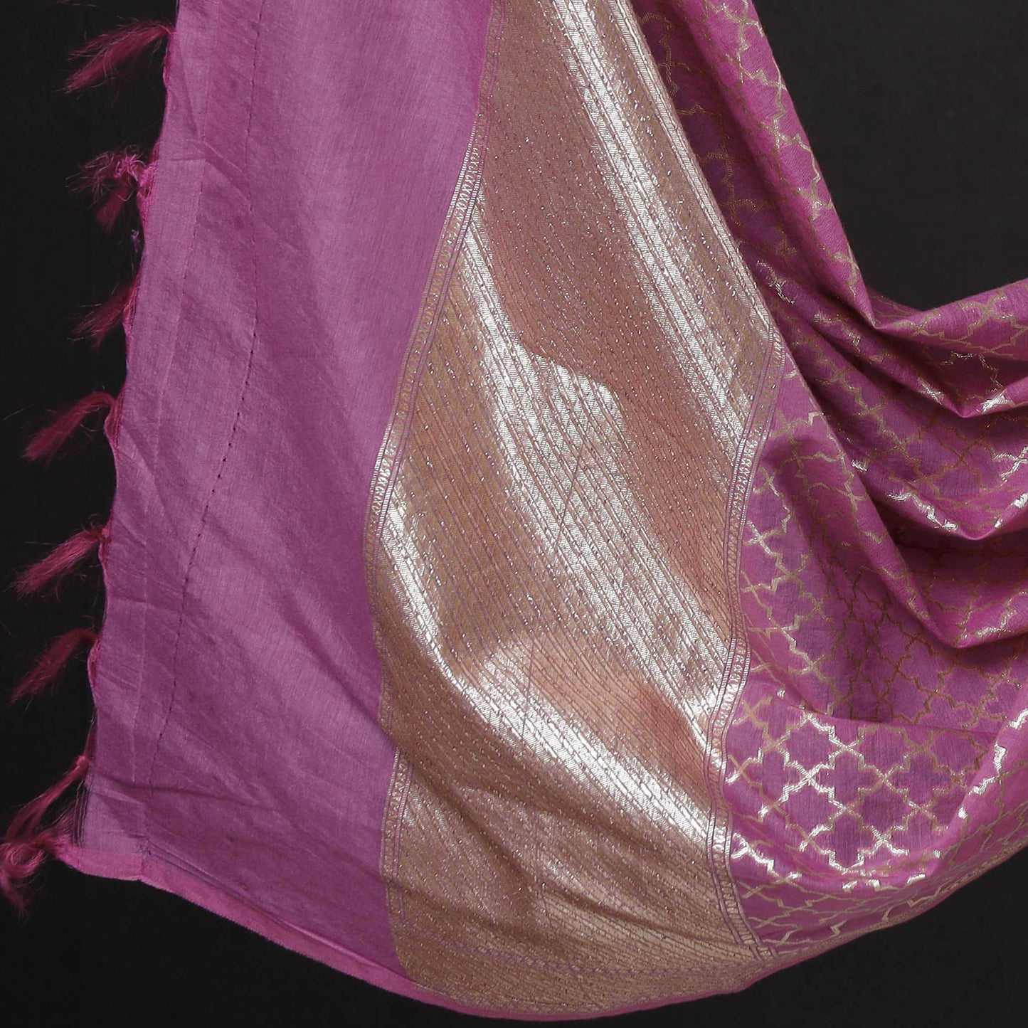 Pink - 2pc Banarasi Zari Work Cotton x Viscose Suit Material Set