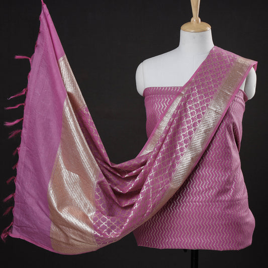 Pink - 2pc Banarasi Zari Work Cotton x Viscose Suit Material Set