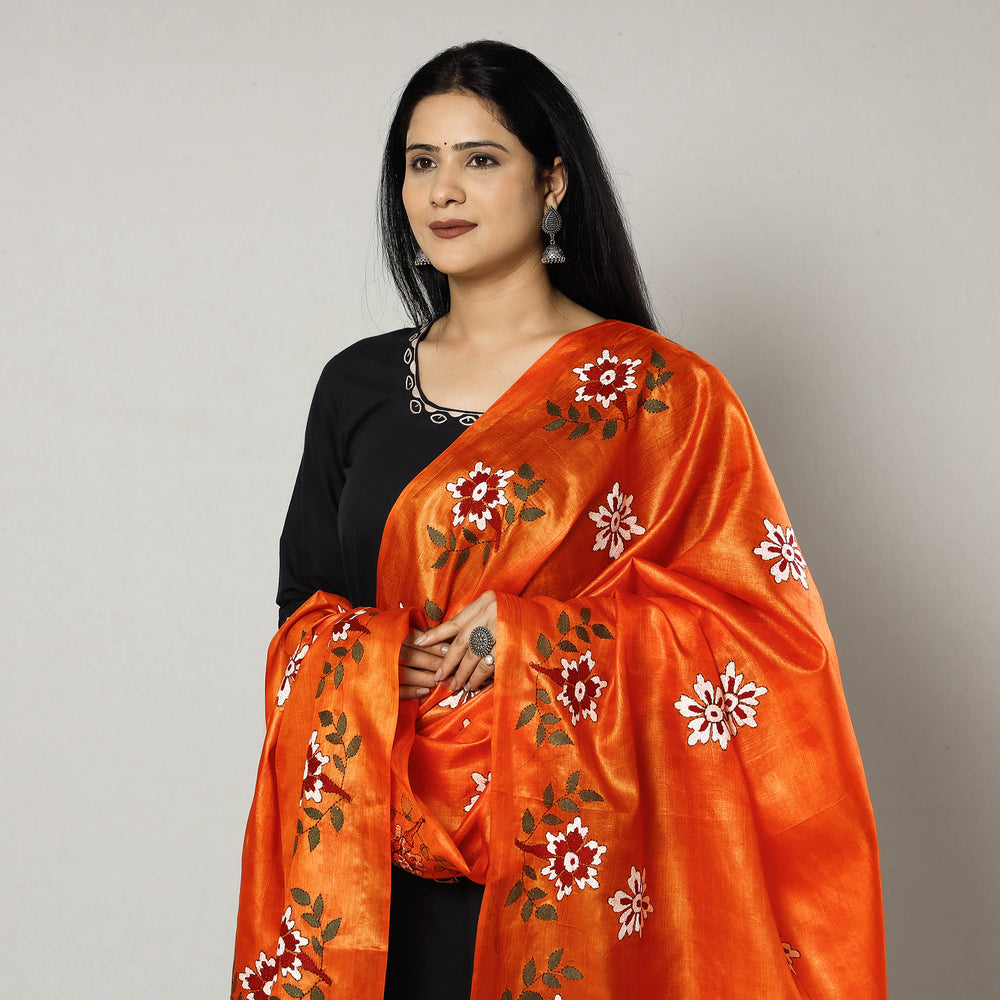 Kantha Embroidery Silk Dupatta 