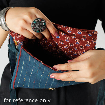 Blue - Kala Raksha Rabari Applique Hand Embroidered Cotton Sling Bag